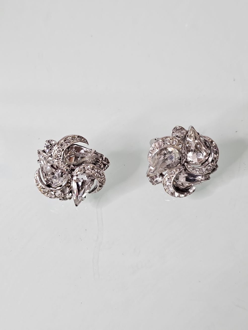 Vintage Kramer Rhinestone Crystal Silver Tone Clip-on Earrings